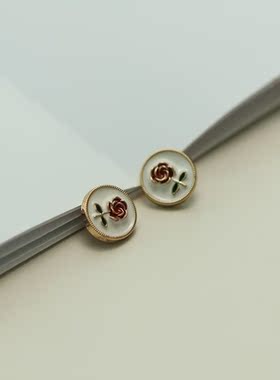 复古风金边玫瑰花金属纽扣衬衫针织开衫外套手缝钮扣白色装饰扣子