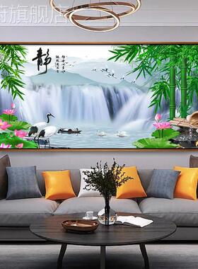 网红横版厅沙发背客景装饰画竹报平安卧室墙挂画壁画晶瓷画竹林风