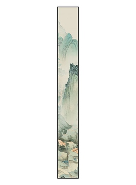 网红网水墨书房山水画条画长玄关装饰画竖茶室红壁画入户挂画过道
