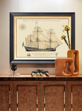 网红复古美式客厅书房玄关挂画世界航海图墙画壁画装饰画办公室背
