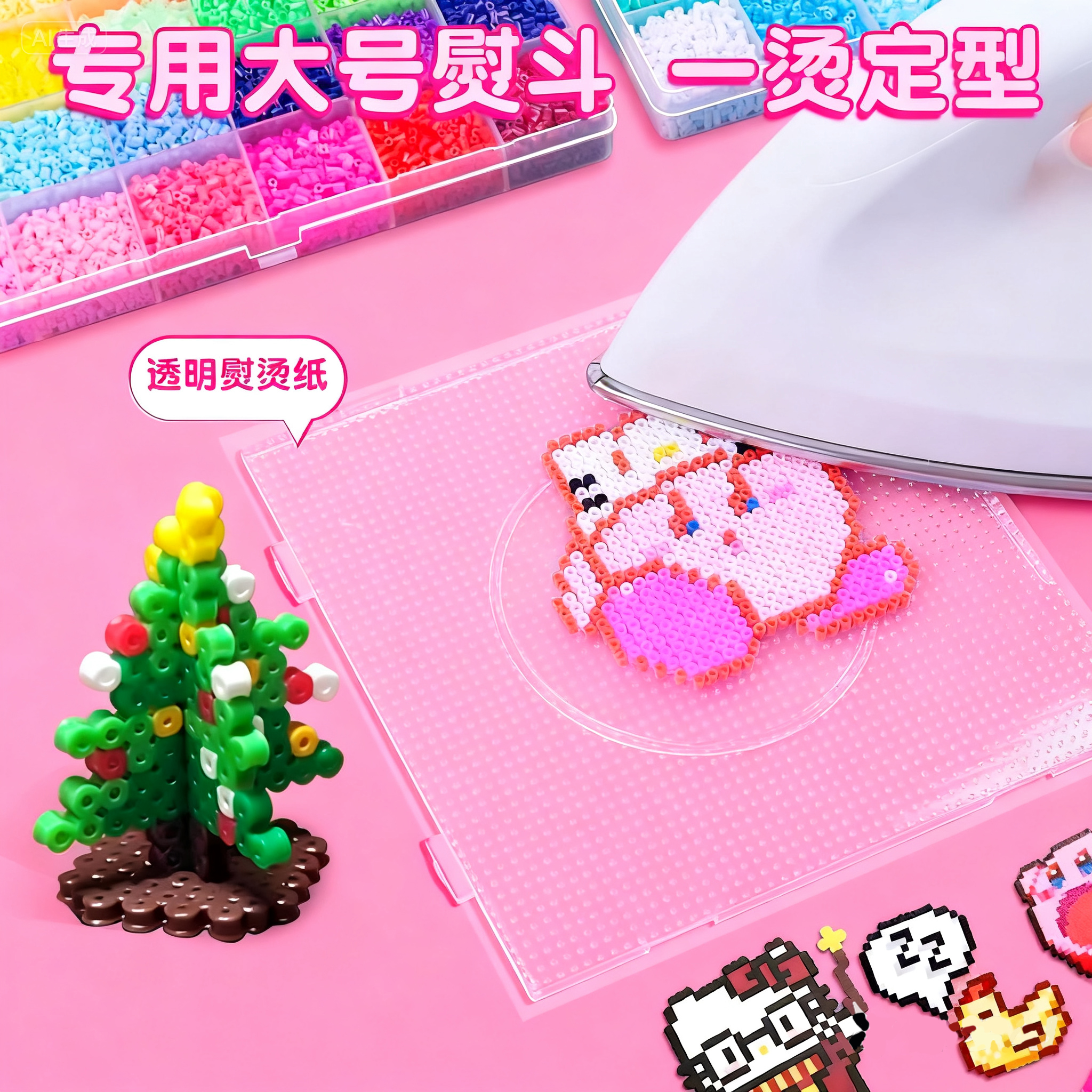 拼豆豆手工diy材料包全套立体融合COCO套装工具笔熨斗mard补充包8 - 图1