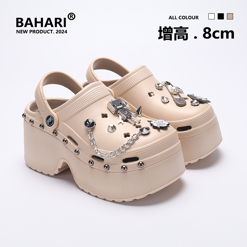 BAHARI铆钉机器人厚底洞洞鞋女夏季外穿朋克风ins潮增高包头拖鞋