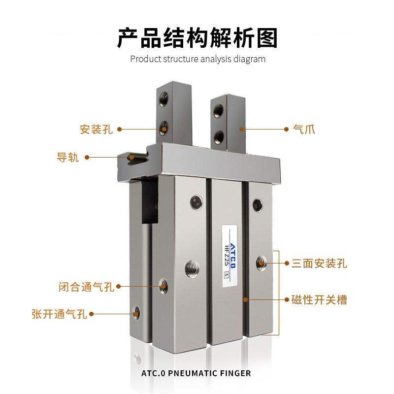 亚德客型气动手指导轨加长型气缸HFKL/HFZL10/HFKL16/20/25/N通孔 - 图2