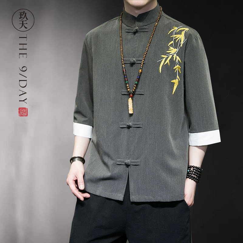 秋冬新中式男装棉麻唐装外套中国风汉服亚麻盘扣衬衫竹子刺绣衬衣,淘宝优惠券,粉丝福利购,淘宝优惠卷