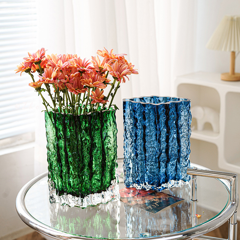 ins风高级感网红轻奢冰川花瓶玻璃透明插花玫瑰鲜花客厅桌面摆件 - 图0