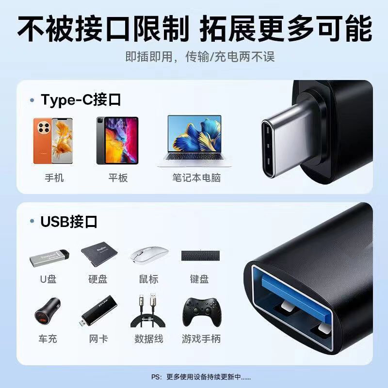 数据线转接头Type-C转USB接口转换器通用手机U盘读卡器适用于苹果iPhone15华为pad平板电脑tpc快充转换接头