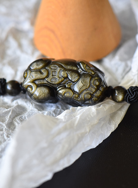 黑曜石貔貅项链情侣款水晶金丘