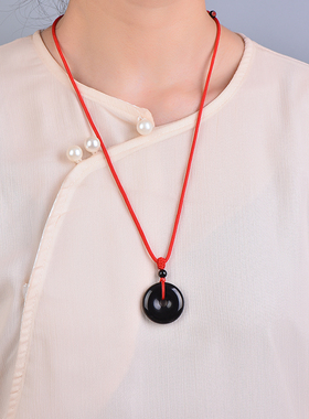 天然黑曜石平安扣吊坠