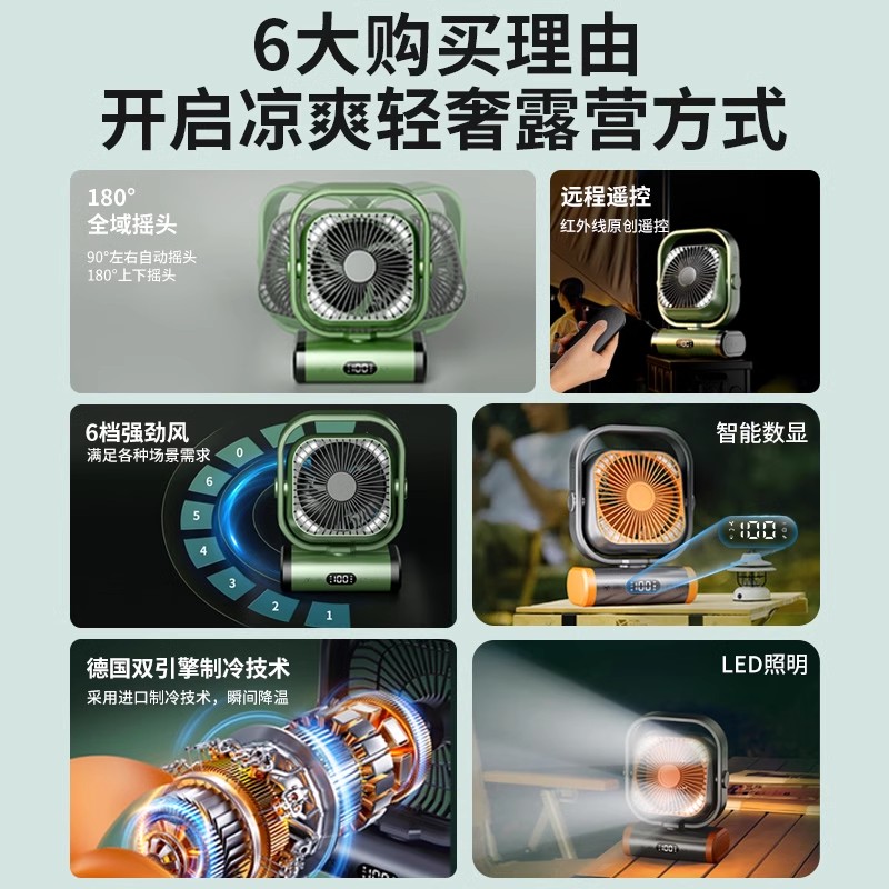 户外露营充电电风扇超长续航小型便携式usb制冷空调超静音学生宿舍可挂帐篷夏天钓鱼降温神器大风力2025新款 - 图3