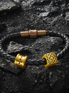 适用于周款生生XL串珠不锈钢配绳5mm粗羊皮绳编织转运珠手绳男