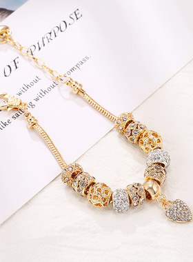 亚马逊跨境爆款手链 DIY合金大孔珠手链 金色欧洲珠手串饰品