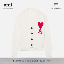 AMI men and women with the same classic models of love-style red loving loose jacket knitted cardiovert sweater