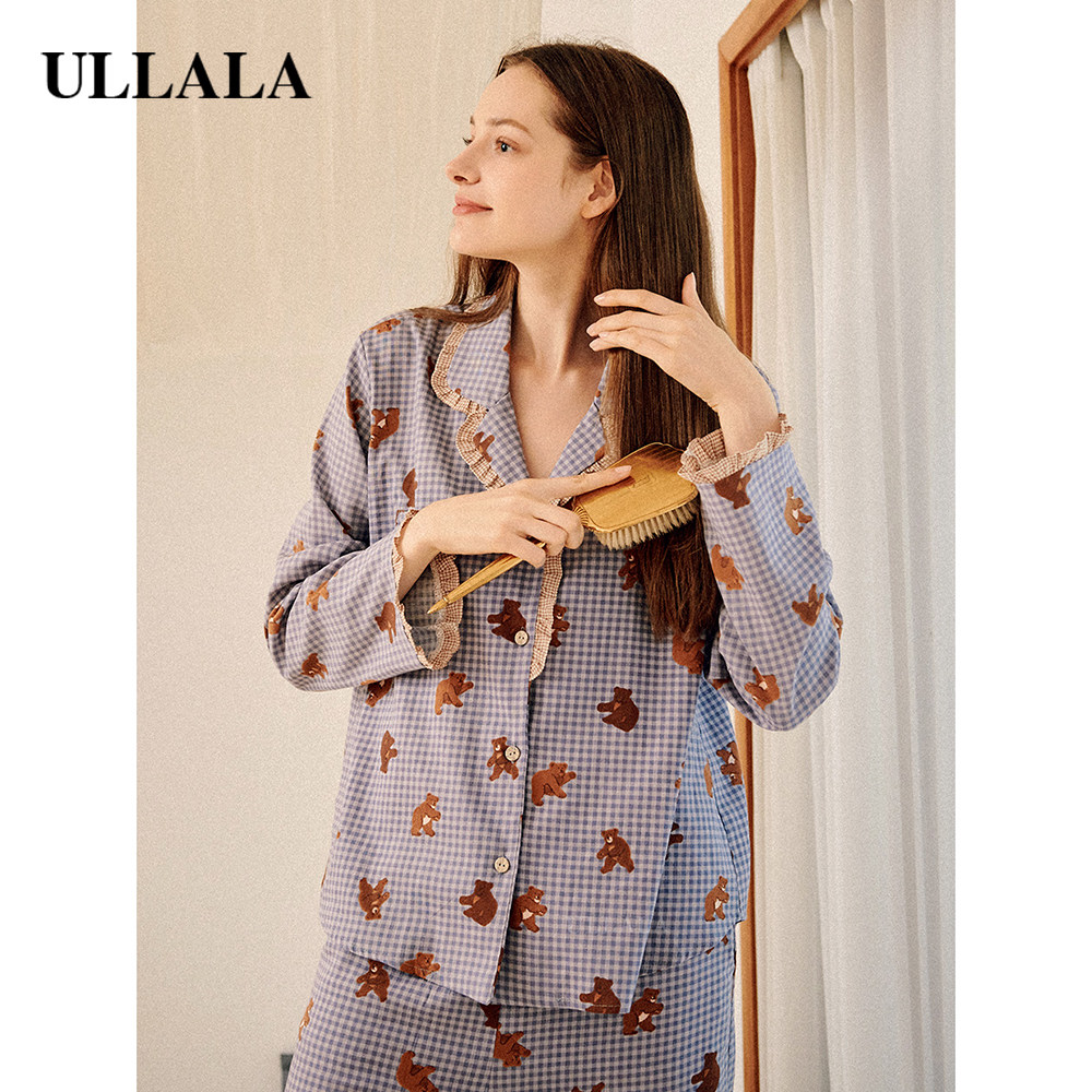 ullala乌拉拉韩国女翻领小熊秋睡裤 ullala睡衣/家居服套装