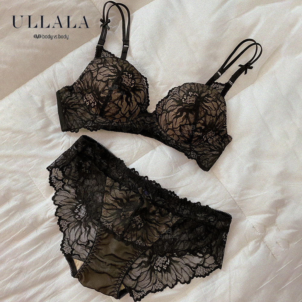 ullala韩国乌拉拉女文胸胸罩内衣套装无钢圈蕾丝性感镂空小胸聚拢