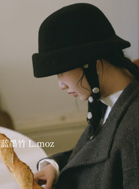 蓝墨竹L.MOZ赫本风礼帽女秋冬新款羊毛名媛英伦千金拍照马术帽子