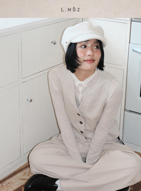 蓝墨竹LMO.Z报童帽女秋冬新款羊毛显脸小简约白色画家八角贝雷帽
