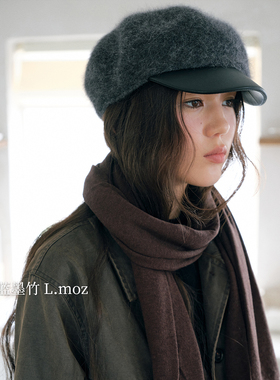 蓝墨竹 2026 秋冬新款灰色毛绒画家帽女复古文艺贝雷帽显脸小
