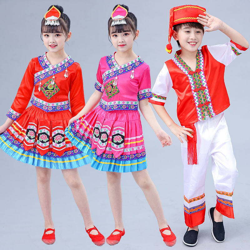 儿童壮族广西女童苗族葫芦丝演出服 卓优卡民族服装/舞台装