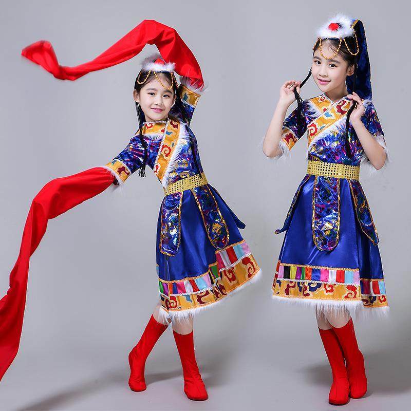 六一儿童藏族舞蹈服装水袖舞蹈服 卓优卡民族服装/舞台装