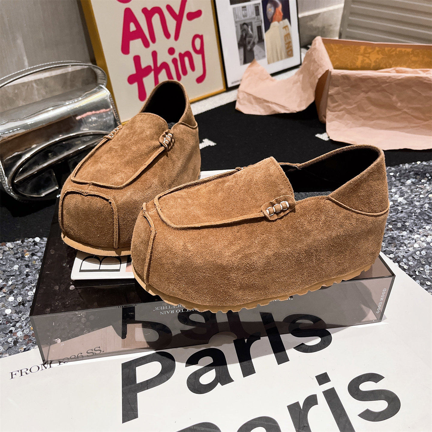 真皮版~糖果色大头两穿厚底松糕内增高勃肯鞋一脚蹬乐福鞋6cm女鞋,淘宝优惠券,粉丝福利购,淘宝优惠卷