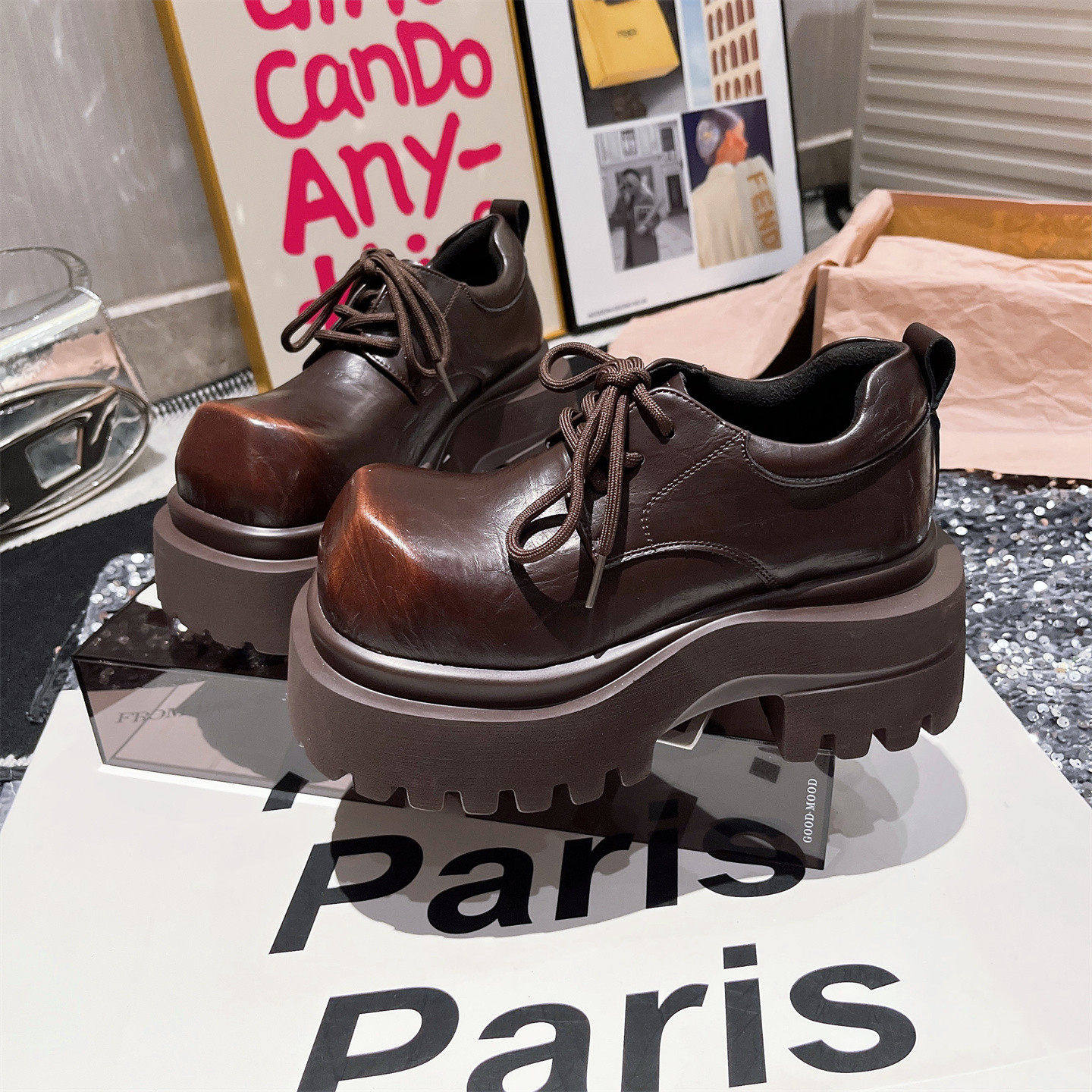 真皮系带厚底松糕大头小个子6cmJK小皮鞋乐福鞋英伦风布洛克女鞋,淘宝优惠券,粉丝福利购,淘宝优惠卷