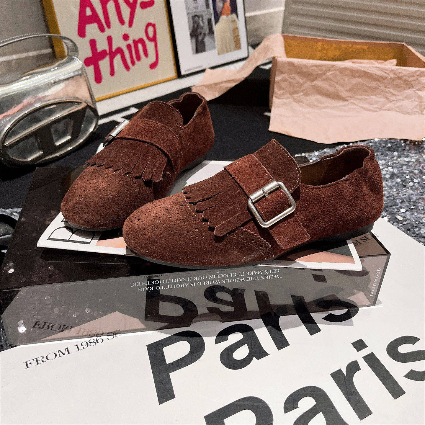 牛皮脚垫羊皮版~欧货真皮金属扣流苏豆豆鞋勃肯鞋平底一脚蹬女鞋,淘宝优惠券,粉丝福利购,淘宝优惠卷