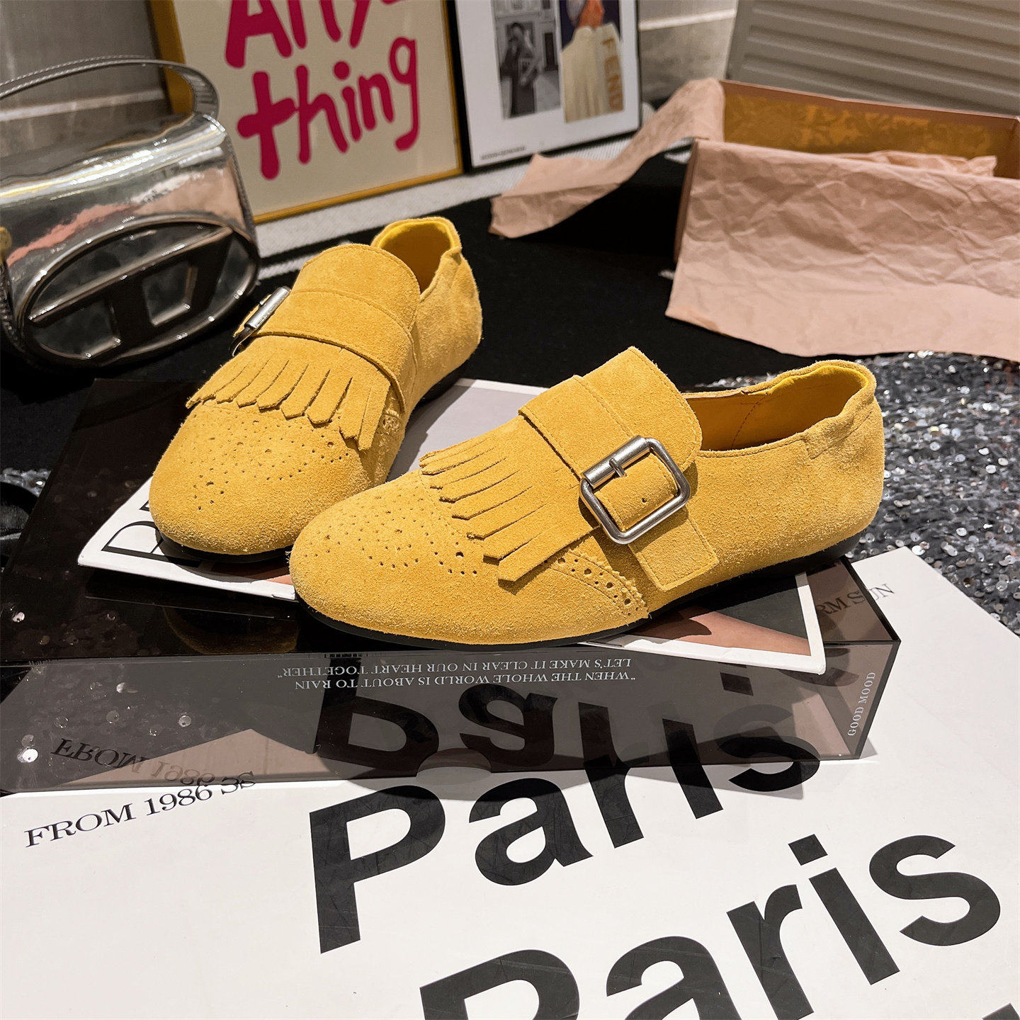 牛皮脚垫羊皮版~欧货真皮金属扣流苏豆豆鞋勃肯鞋平底一脚蹬女鞋,淘宝优惠券,粉丝福利购,淘宝优惠卷