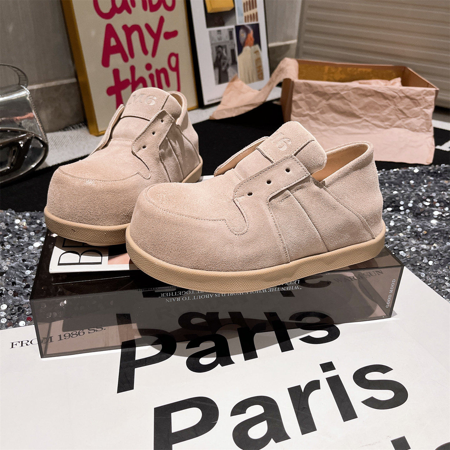 真皮版~豹纹反毛皮一脚蹬乐福鞋勃肯鞋复古豆豆鞋平底鞋大头女鞋,淘宝优惠券,粉丝福利购,淘宝优惠卷