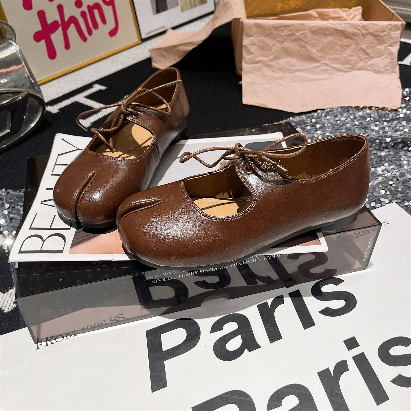 软皮版~欧货系带一字玛丽珍分趾猪蹄鞋平底鞋单鞋乐福鞋小皮鞋女,淘宝优惠券,粉丝福利购,淘宝优惠卷