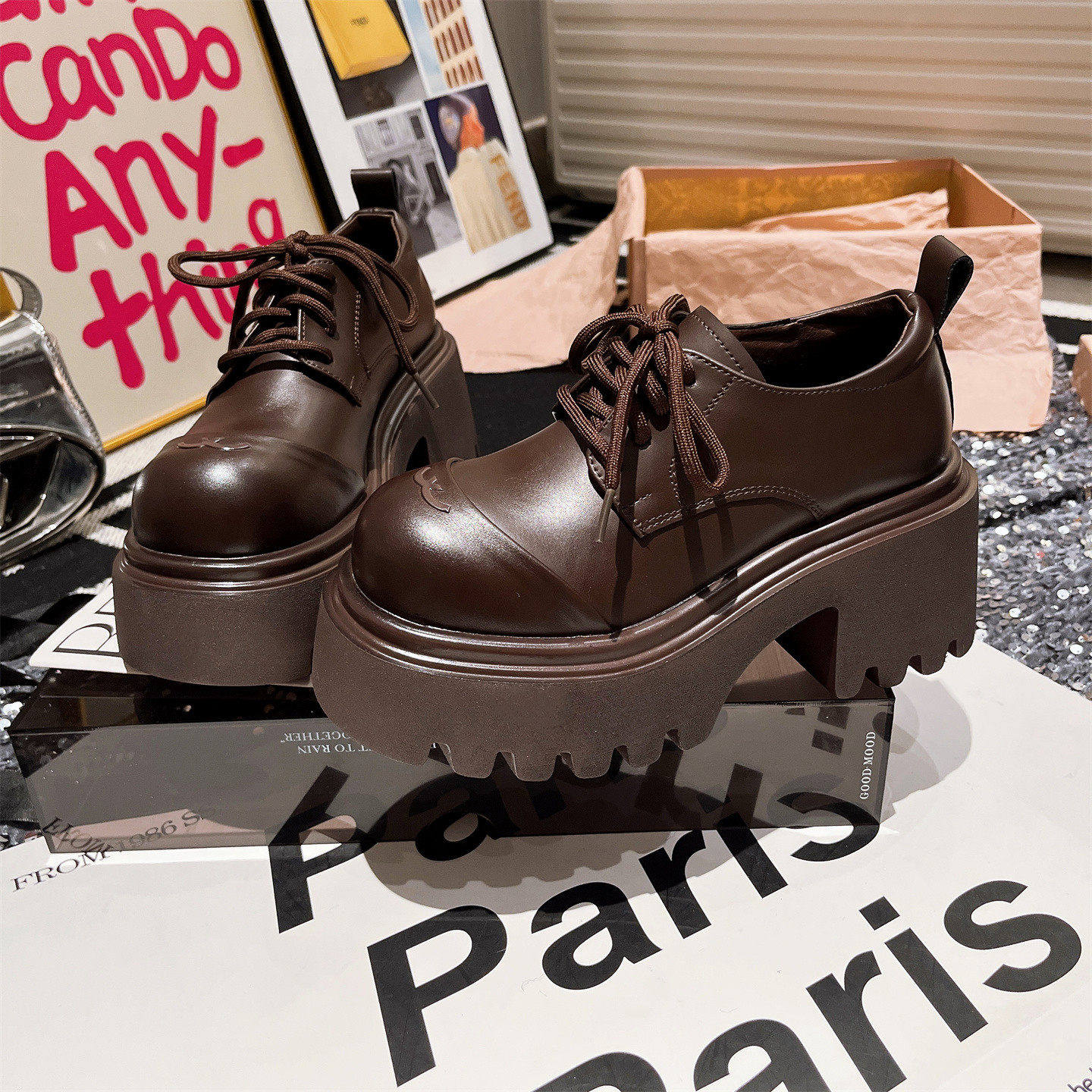 欧货真皮大头系带厚底松糕超高跟小个子7cm德比鞋乐福鞋小皮鞋女,淘宝优惠券,粉丝福利购,淘宝优惠卷