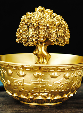 纯铜聚宝盆摆件实心加厚