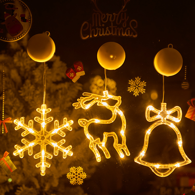 圣诞节装饰挂件圣诞树铃铛雪花吸盘灯场景布置拍照道具led彩灯串
