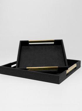 现代轻奢木质皮质托盘收纳盘