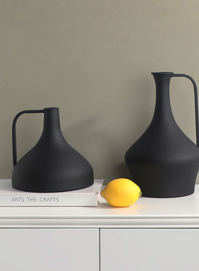 侘寂风铁艺金属带把手黑色花器拱门摆件客厅玄关电视柜装饰品摆设