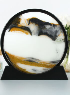 创意时尚圆形流沙画沙漏摆件 家居简约精美细腻流沙画工艺品