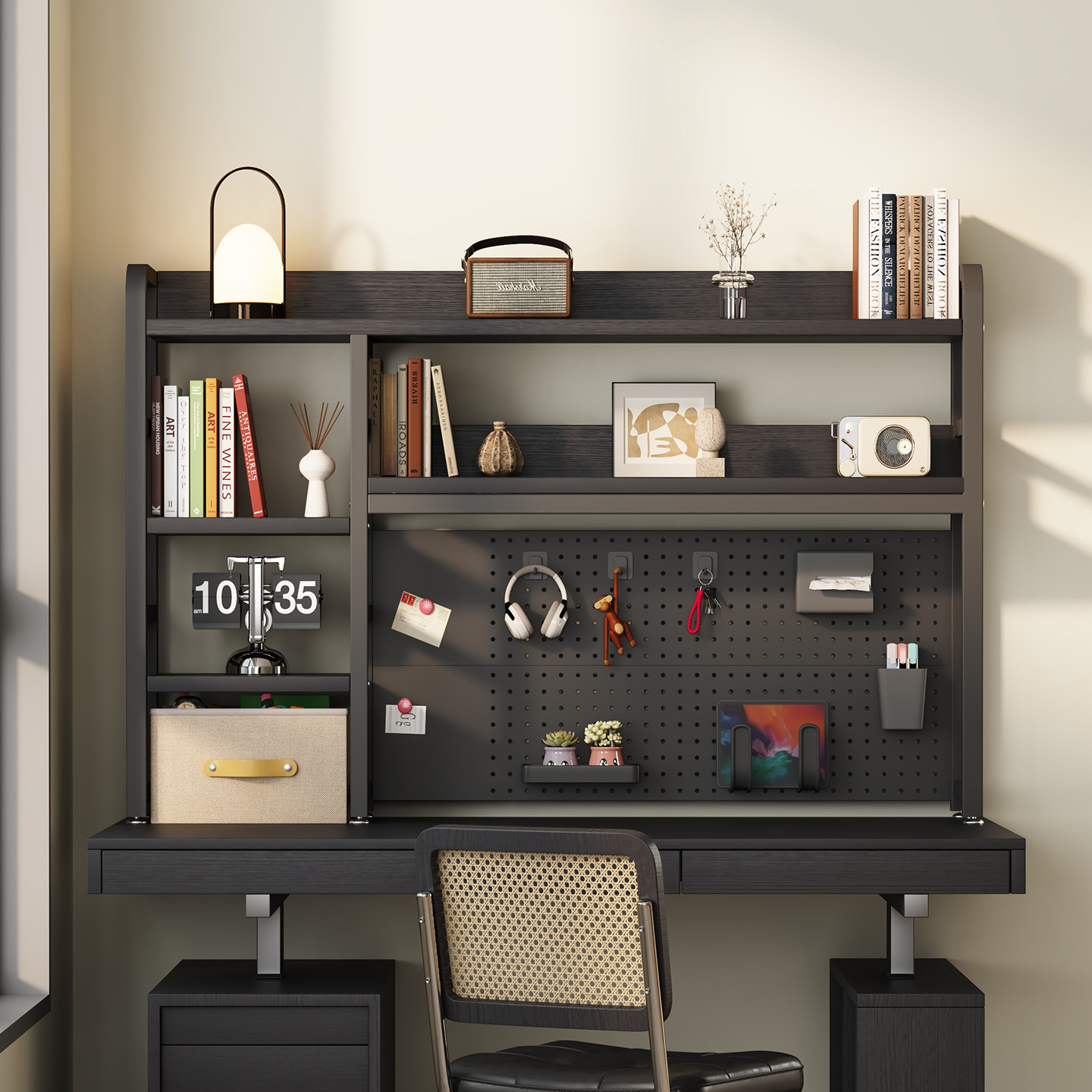 The desk hole board bookshelf has strong load-bearing capacity