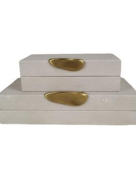 现代家居轻奢软装饰品样板房间卧室化妆台皮质灰色收纳首饰盒摆件