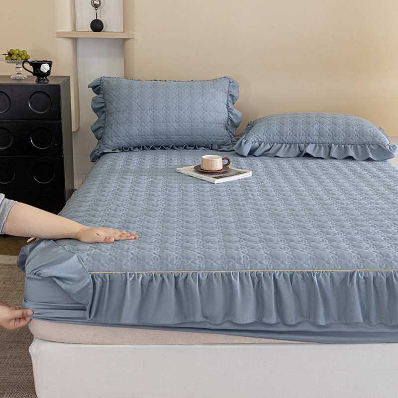 纯色夹棉床笠带裙边Aa类母婴级加厚防滑床罩套单件四季通用花边款,淘宝优惠券,粉丝福利购,淘宝优惠卷
