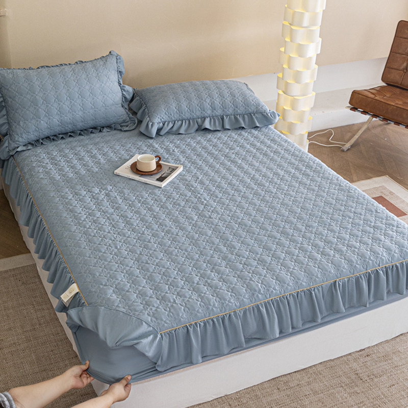 纯色夹棉床笠带裙边Aa类母婴级加厚防滑床罩套单件四季通用花边款,淘宝优惠券,粉丝福利购,淘宝优惠卷