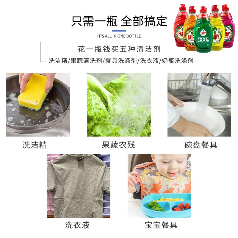 德国进口 Fairy食品级浓缩洗洁精洗碗液不伤手家用餐具果蔬洗涤剂