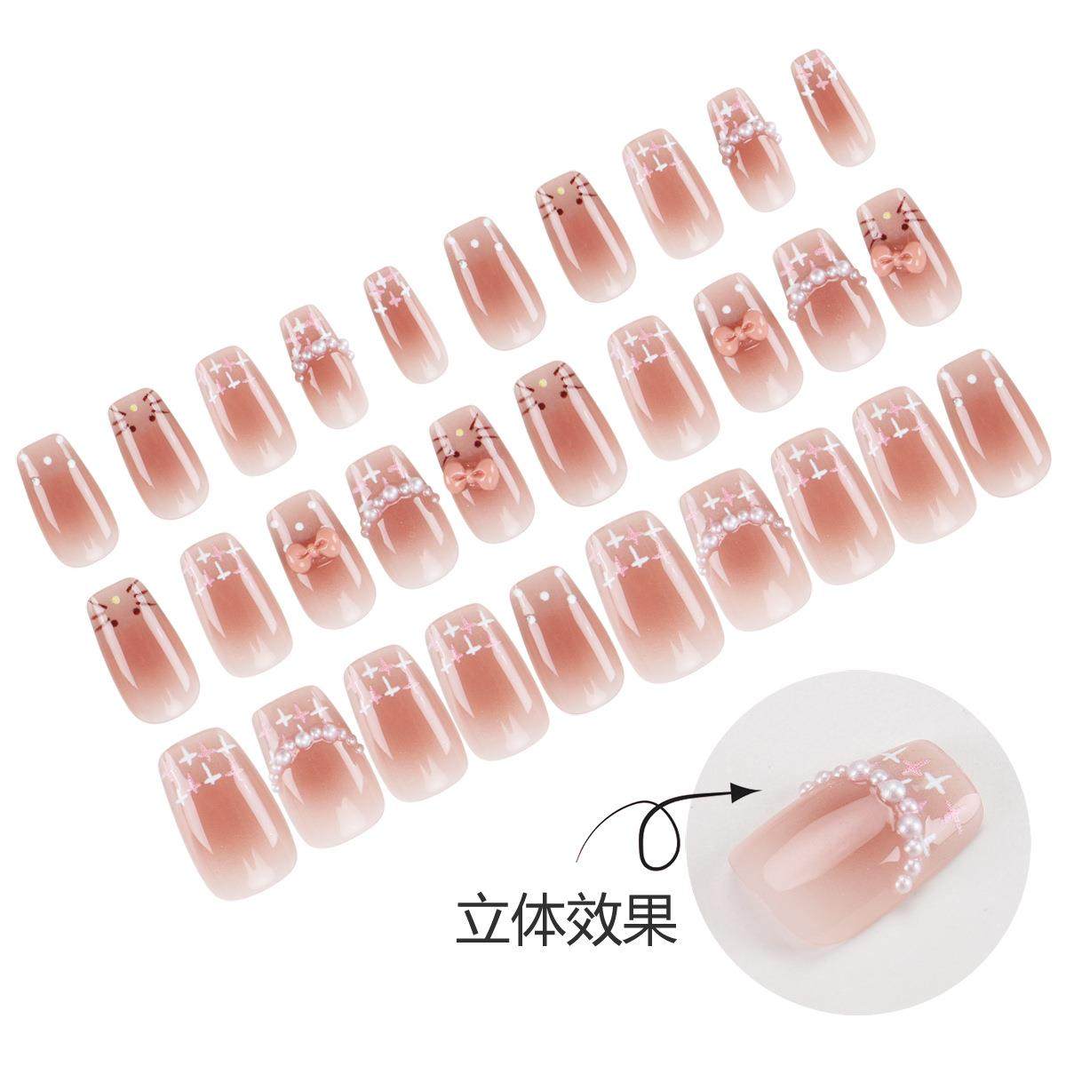 穿戴美甲片猫咪甜美蝴蝶结短款粉色可爱法式猫眼纯手工腮红穿戴甲,淘宝优惠券,粉丝福利购,淘宝优惠卷