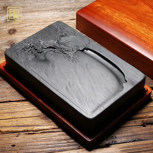 【孤品】匠心非遗传人工艺美术大师砚台《大好河山》老坑歙砚砚台 精品天然眉纹籽料歙砚高档砚台 文房四宝 - 图1