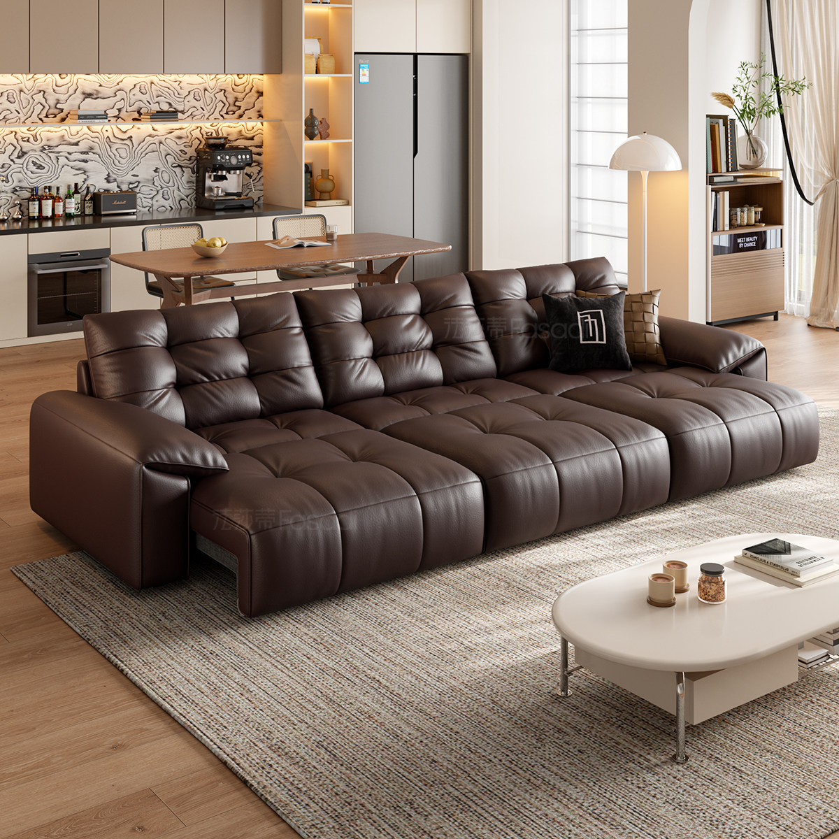 法莎蒂拉点软包零靠墙电动功能沙发简约奶油风客厅头层牛皮沙发,淘宝优惠券,粉丝福利购,淘宝优惠卷