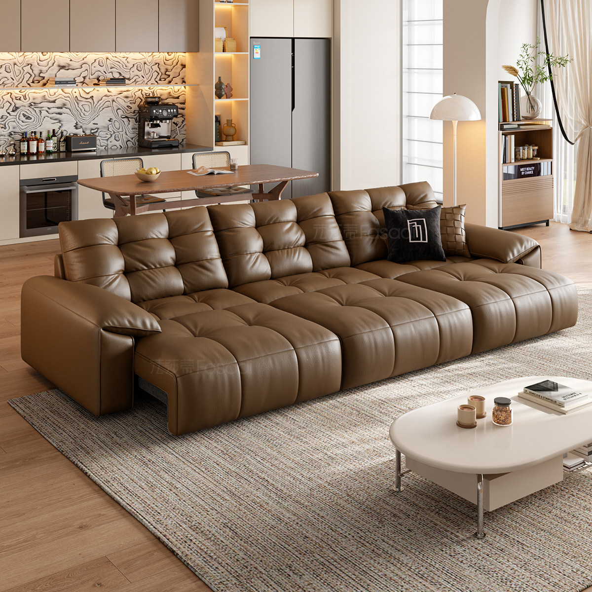 法莎蒂拉点软包零靠墙电动功能沙发简约奶油风客厅头层牛皮沙发,淘宝优惠券,粉丝福利购,淘宝优惠卷