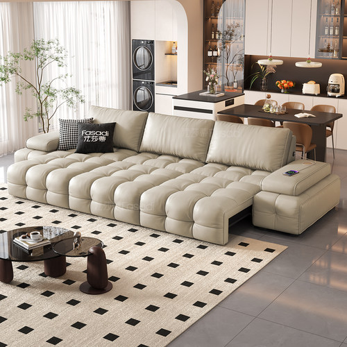 法莎蒂劳伦斯真皮沙发电动沙发床意式极简客厅多功能2025新款家具 - 图2