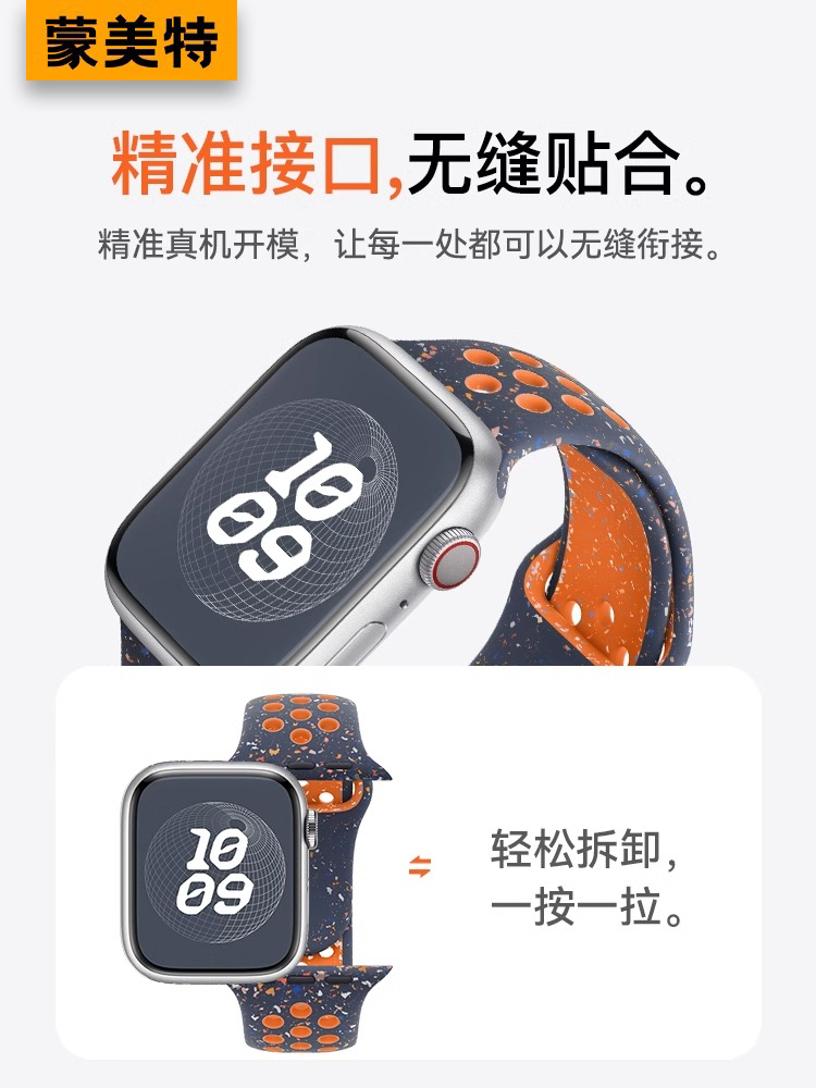 适用于applewatchs9表带苹果手表iwatchs8表带s9液态s8硅胶s7运动腕带iwatch男透气ultra2镂空s6洞洞se女款 - 图2