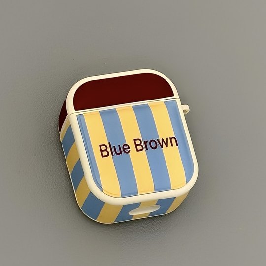 Suitable for Airpods pro3 headphone protective case, leather contrasting color stitching striped Apple headphone case, AirPods1/2 generation/3 protective case with lanyard, airpods4 Bluetooth headphone case, female model