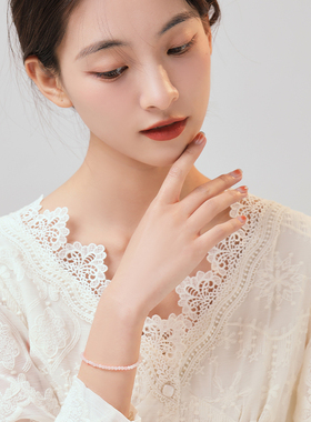 普陀山天然粉晶手链女招桃花手串