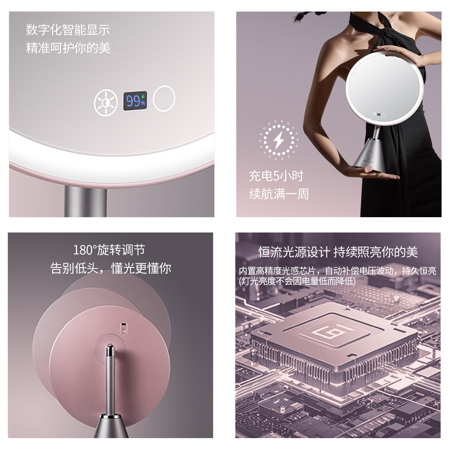 Meicai Smart Large Round Mirror LED Lighted Cosmetic Mirror