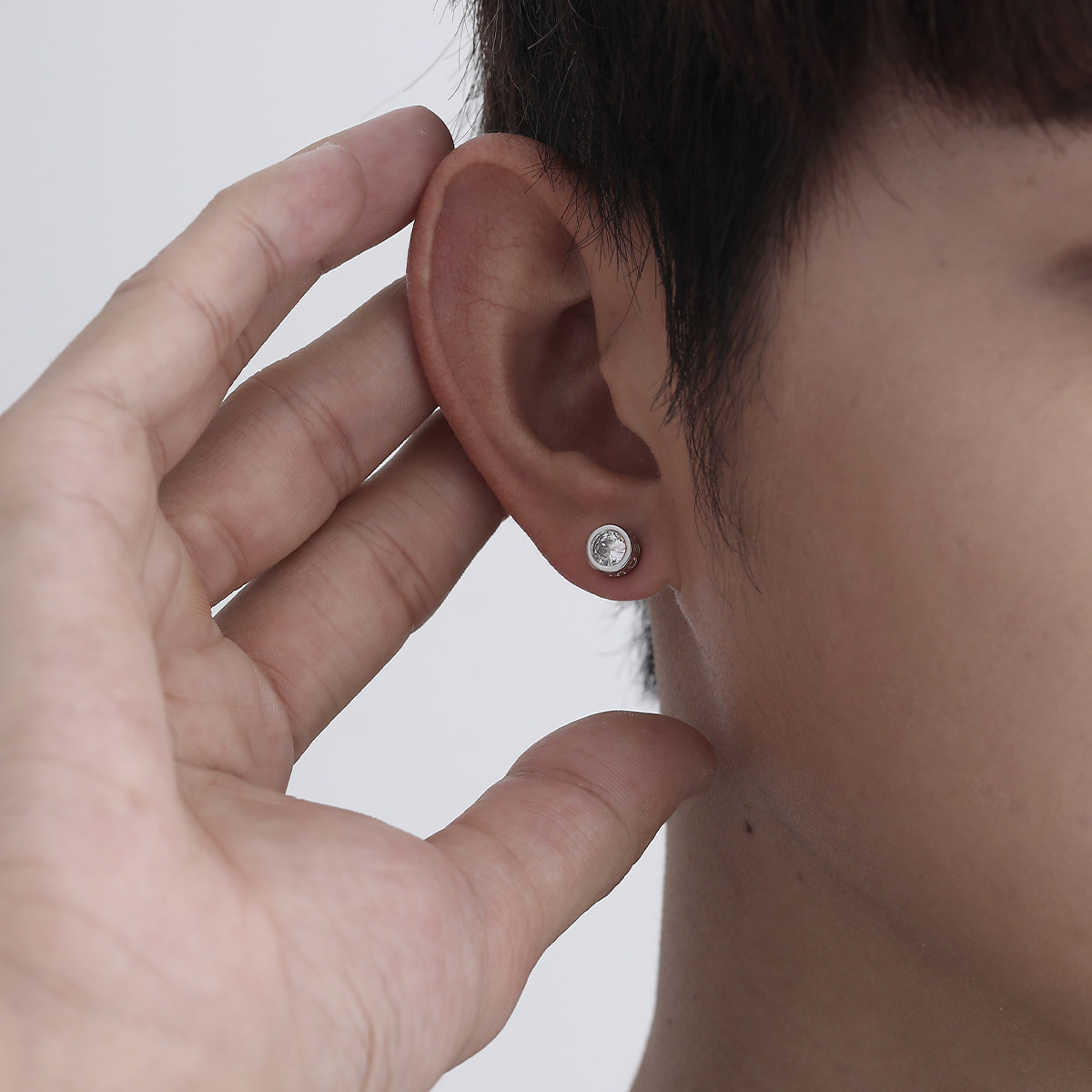 S925银耳钉男潮单只个性男款ins简约嘻哈男士耳饰男生黑色冷淡风 - 图2